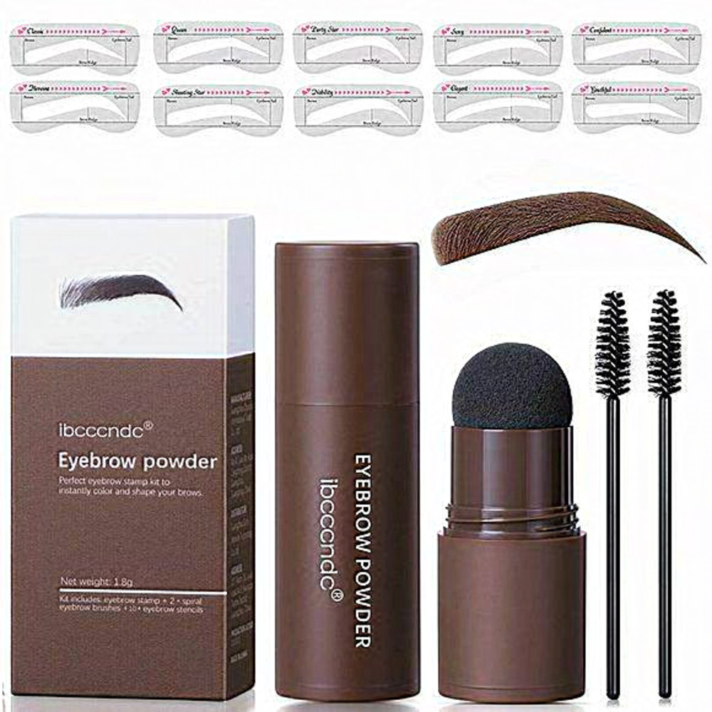 Dark brown 10‎ Reusable Stencils With Pen Brushes Waterproof Eyebrow Make up